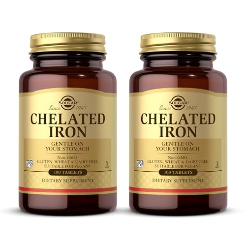 Solgar Chelated Iron - 100 Tablets Pack Of 2 - Gentle On Your Stomach - Non-Gmo Vegan Gluten Free Dairy Free Kosher 200 Total Servings