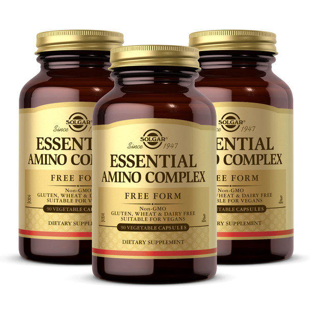 Solgar Essential Amino Complex 90 Vegetable Capsules (Pack Of 3) - Free Form Essential Amino Acids - Non-Gmo Vegan Gluten Free Dairy Free Kosher 270 Total Servings