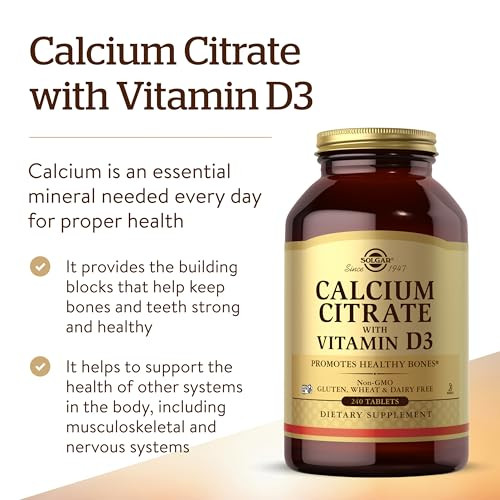 Solgar Calcium Citrate With Vitamin D3 240 Tablets - Promotes Healthy Bones & Teeth Supports Musculoskeletal & Nervous Systems - Non-Gmo Gluten-Free Dairy Free Kosher 60 Servings