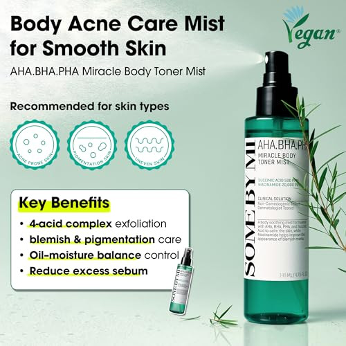 Some By Mi Aha Bha Pha 30 Days Miracle Body Toner Mist 4.73Oz 140Ml Body Acne Spray For Back & Chest Exfoliating Body Mist With Salicylic Acid Tea Tree Niacinamide Korean Skincare