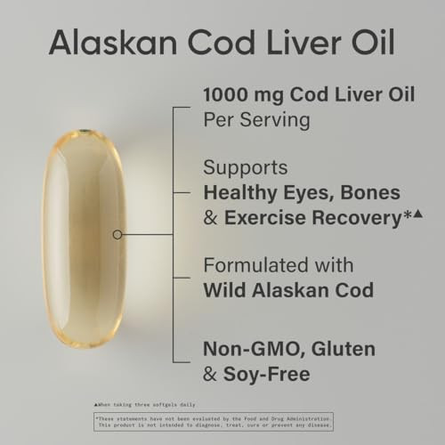 Sports Research Omega-3 Wild Alaskan Cod Liver Oil 1000Mg With Vitamins A (1000 Iu) & D3 (400 Iu) - Burpless Bovine Free Non-Gmo & Msc Certified Sustainable 120 Softgels