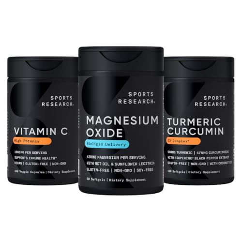 Sports Research Multivitamins Pack - High Potency Vitamin C Supplement 1000Mg Magnesium Oxide 420Mg Turmeric Curcumin C3 Complex W/Bioperine Black Pepper Extract
