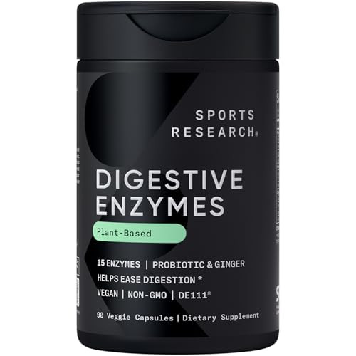 Sports Research Digestive Enzymes With Probiotics & Ginger - Plant Based For Dairy Protein Sugar & Carbs - Non-Gmo Verified & Vegan Friendly (90 Veggie Capsules)