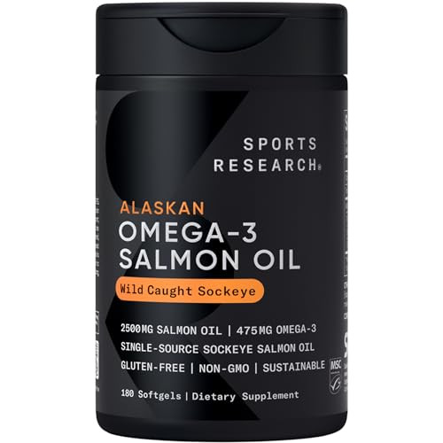 Sports Research Salmon Oil - Single-Source Wild Alaskan Sockeye 2500 Mg Per Serving W/Epa & Dha Fatty Acids Msc Certified 180 Count Softgels