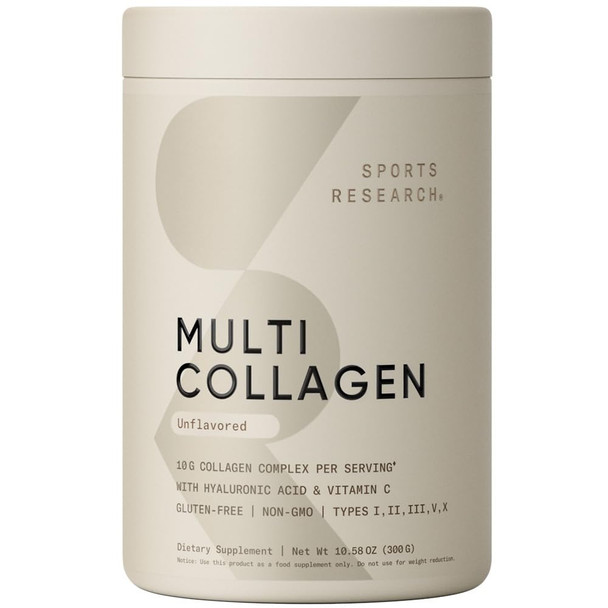 Sports Research Multi Collagen Protein Powder (Type I Ii Iii V X) With Hyaluronic Acid Vitamin C 5 Types Of Food Based Collagen 30 Servings (Unflavored)