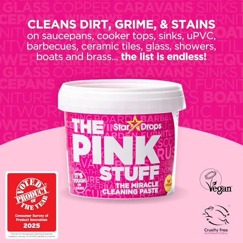 Stardrops - The Pink Stuff Bathroom Cleaning Kit Cleaning Paste Bathroom Foam Spray Toilet Foaming Powder Sqeezy Sponge & 3 Microfiber Cloths Tough On Stains Grease & Soap Scum