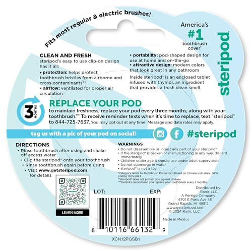 Steripod Clip-On Toothbrush Protector Keeps Toothbrush Fresh And Clean Fits Most Manual And Electric Toothbrushes 1 Count