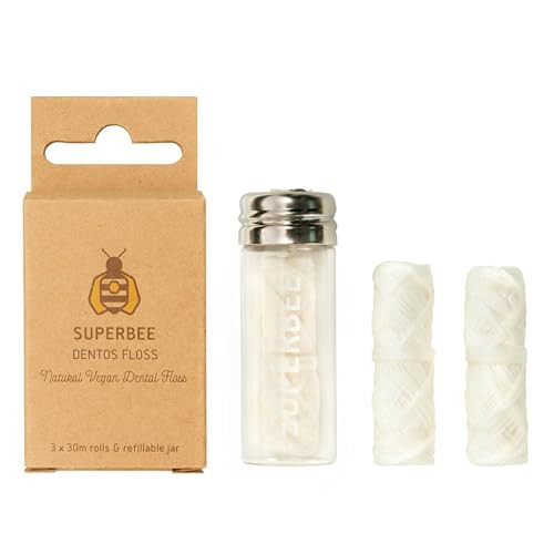 Superbee Dentos Natural Dental Floss 3 Spools Natural Floss Made From Corn Fiber Vegan Dental Thread For Sensitive Gums Peppermint Flavored Soft Plastic-Free Oral Care Thread For Adults & Kids