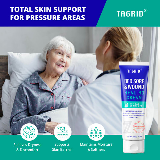 Tagrid Pressure And Bed Sore Treatment Cream Fast Skin Healing Cream For Pressure Sore And Chafed Skin - For Bedridden Elderly And Wheelchair User - Advanced Skin Repair 2.12 Oz