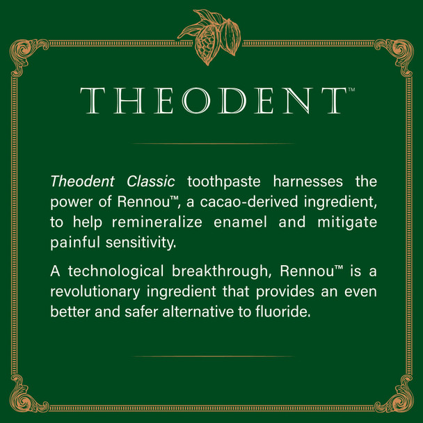 Theodent Classic With Rennou Fluoride-Free Theobromine Toothpaste For Proven Remineralization Sensitivity Relief & Natural Whitening Spearmint (3.4 Ounces 96.4 Grams)