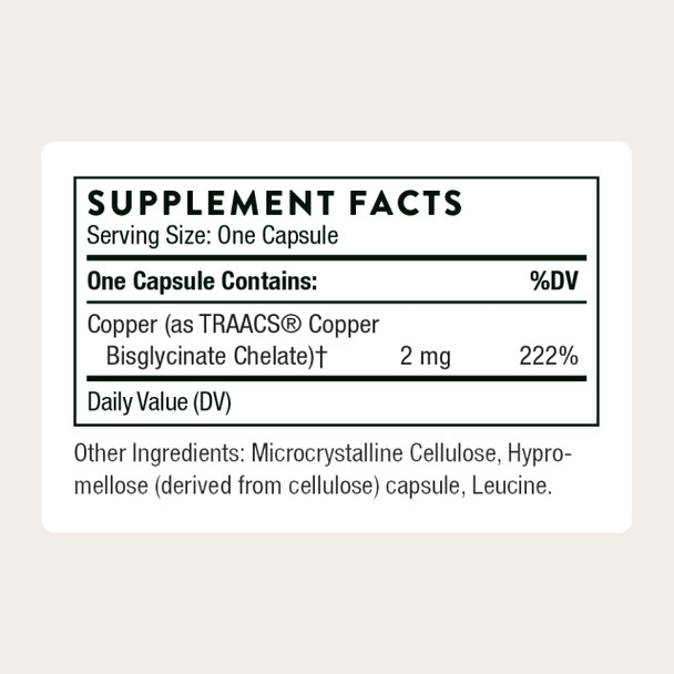 Thorne - Copper Bisglycinate - Optimally Absorbed Mineral Chelate Copper Supplement - Supports Bone Blood Vessel Heart Nerve & Skin Health - Third-Party Certified - Gluten-Free 60 Capsules