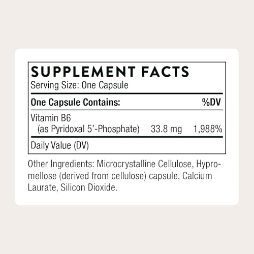 Thorne - Pyridoxal 5'-Phosphate - Bioactive Form Of Vitamin B6 For Energy Production - Vitamin B6 (Pyridoxine) Supplement - Third-Party Certified - Gluten Dairy & Soy-Free 180 Capsules