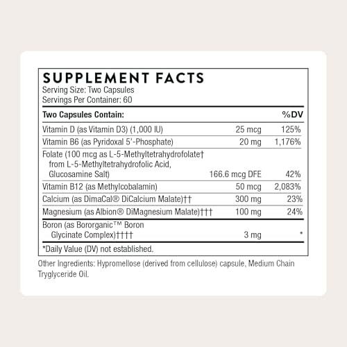 Thorne - Advanced Bone Support - Bone Health Supplement For Women & Men With Calcium Magnesium Vitamin D B Vitamins Folate & Boron - Gluten Dairy & Soy-Free 120 Capsules