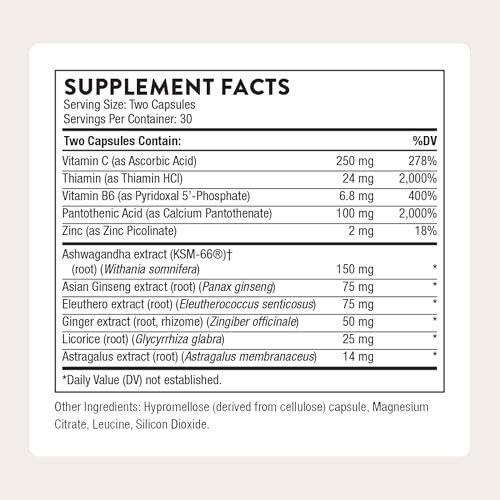 Thorne - Stress Balance - Adrenal Support Supplement With B Vitamins Vitamin C Ashwagandha Ginseng & Zinc - Third-Party Certified - Gluten Dairy & Soy-Free 60 Capsules