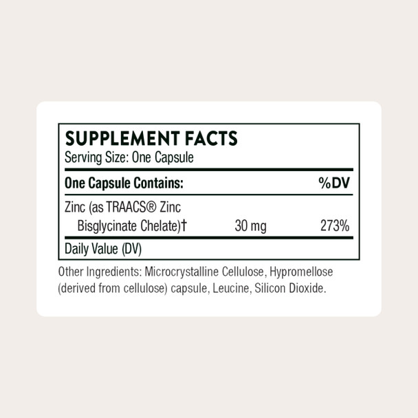 Thorne - Zinc Bisglycinate 30 Mg - Highly Absorbable Zinc Supplement - Supports Immune System Eye Skin & Reproductive Health - Third-Party Certified - Gluten Dairy & Soy-Free 60 Capsules