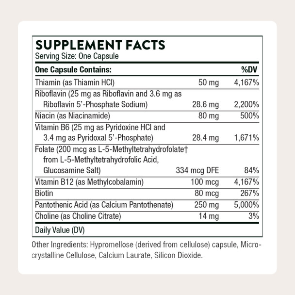 Thorne - Stress B-Complex - Vitamins B2 B6 B12 & Folate In Highly-Absorbable And Active Forms - Extra Vitamin B5 For Adrenal Support Stress Management & Immune Function 60 Servings