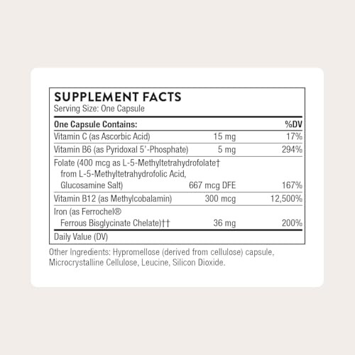Thorne - Advanced Iron Complex - Complete Blood Support Formula - Elemental Iron Folate B And C Vitamins For Optimal Absorption - Chelated Iron Supplement - Gluten Dairy & Soy-Free 60 Capsules