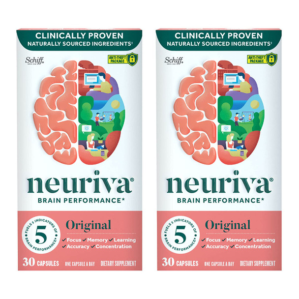 Neuriva Original Brain Performance (30 Count), Brain Support Supplement With Clinically Proven Natural Ingredients 1 Ea (Pack Of 2)
