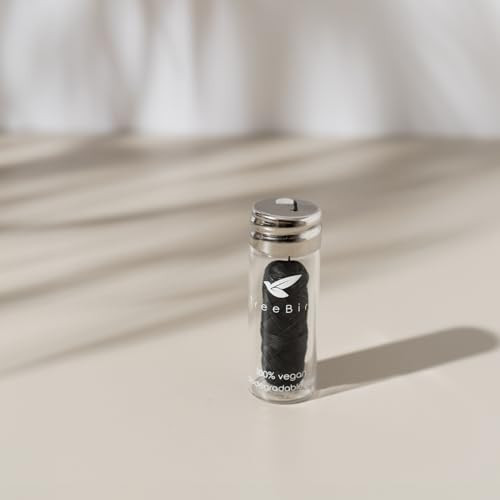 Treebird Bamboo Charcoal Floss Refillable Glass Dispenser Mint-Flavored Waxed Thread 33 Yd Spool Reusable Floss Holder Kraft Paper Box