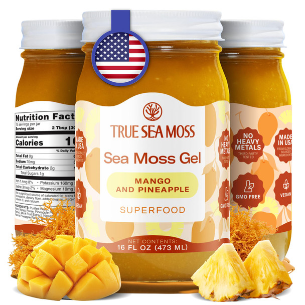 Trueseamoss Sea Moss Gel Made In Usa Wildcrafted Seamoss Fruits & Jarred Vegetables Mango/Pineapple Pack Of 1 (Labels May Vary)