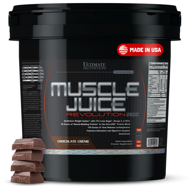 Ultimate Nutrition Muscle Juice 2600 Revolution Weight Gain Drink Mix - Mass Gainer Workout Powder Supplement For Lean Muscle Growth & Recovery With 56G Protein Blend - Chocolate 11.105Lb