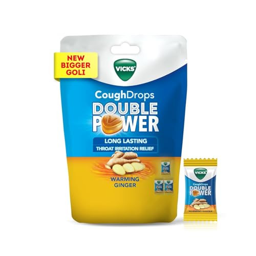 Vicks Cough Drops Double Power New & Improved Bigger Drops With 2X Fast Relief From Throat Irritation & Cough Warming Ginger Flavor Total 100 Drops