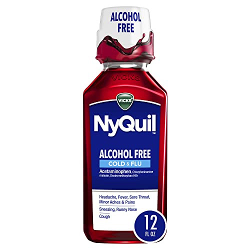Vicks Nyquil Alcohol Free Cough Cold & Flu Relief Sore Throat Fever & Congestion Relief Berry 12 Fl Oz