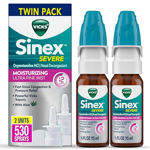 Vicks Sinex Severe Nasal Spray Moisturizing Ultra Fine Mist With Aloe Decongestant Medicine Relief From Stuffy Nose Due To Cold Or Allergy Nasal Congestion & Sinus Pressure Relief 265 Sprays X 2