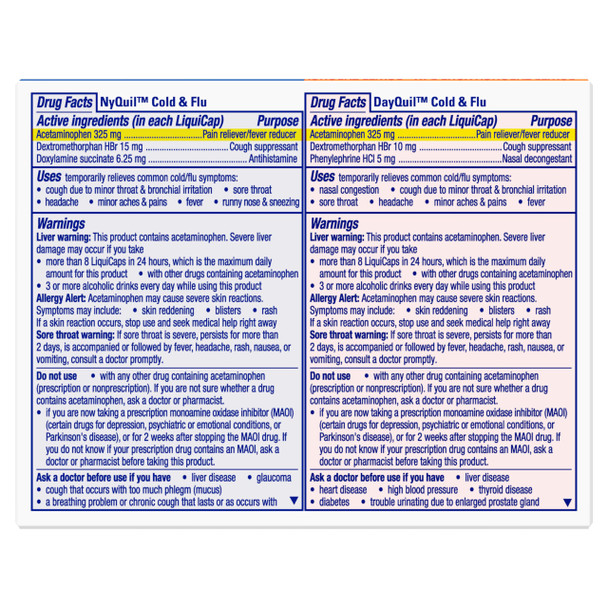 Vicks Dayquil & Nyquil Co-Pack Cold & Flu Medicine Powerful Multi-Symptom Daytime & Nighttime Relief For Headache Fever Sore Throat Minor Aches & Pains & Cough 72Ct