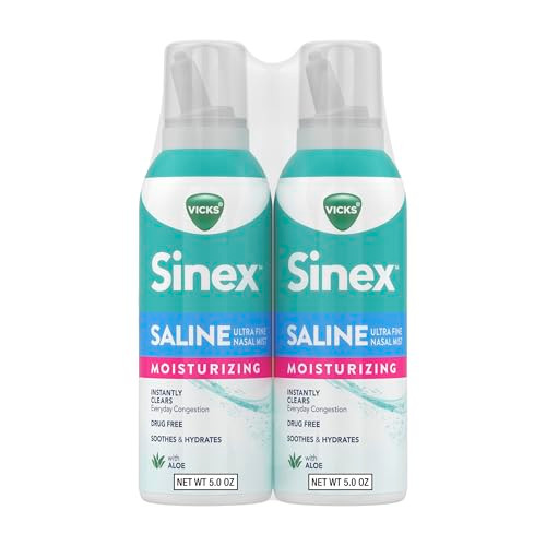 Vicks Sinex Saline Moisturizing Nasal Spray With Aloe Drug Free Ultra Fine Mist Clear Everyday Sinus Congestion Fast Clear Mucus From A Cold Or Allergy 5 Oz X 2