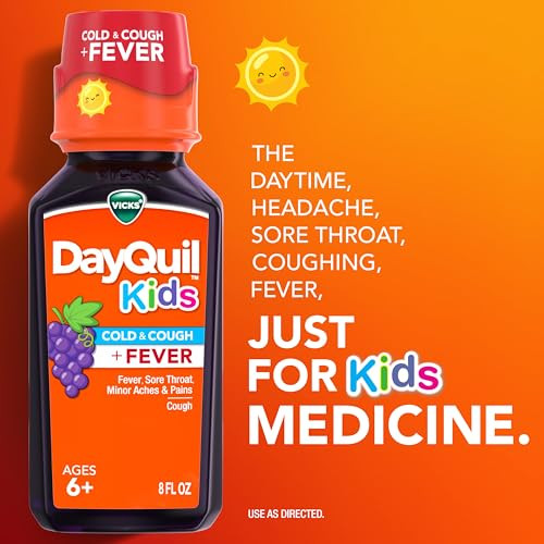 Vicks Dayquil And Nyquil Kids Grape Cold & Cough Fever Multi-Symptom Relief Liquid Co-Pack Specially Formulated For Kids Ages 6 2X8 Oz