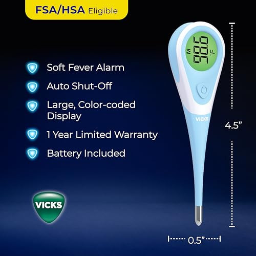 Vicks Comfortflex Digital Thermometer Accurate Color-Coded Reading In 8 Seconds For Adults & Children Oral Rectal Or Under Arm Use