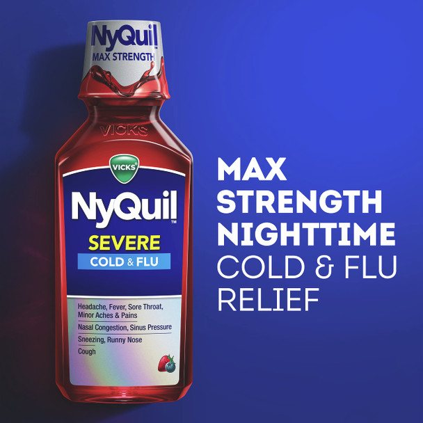 Vicks Nyquil Severe Cold & Flu Nighttime Relief Berry Flavor Liquid 8 Fl Oz