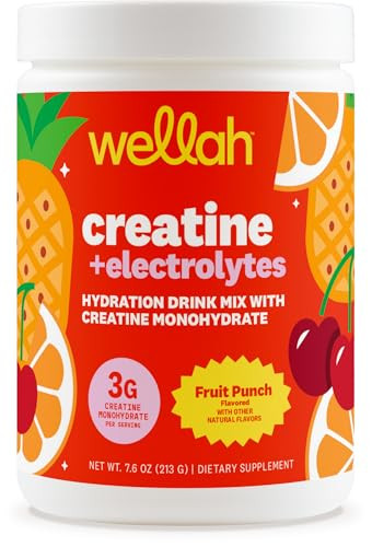 Wellah Creatine Electrolytes Powder (Fruit Punch) 30 Servings - Hydration Drink Mix With 3G Of Creatine Monohydrate