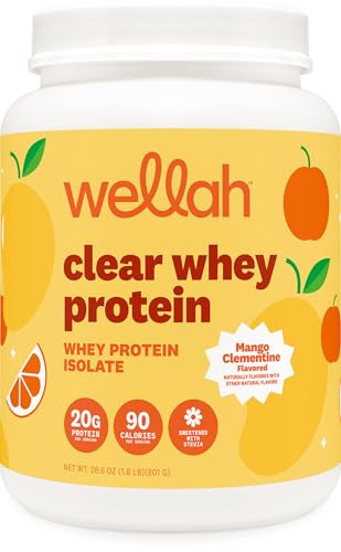 Wellah Clear Whey Protein Isolate Powder (Mango Clementine) 30 Servings - 20G Of Protein 90 Calories Sweetened With Stevia