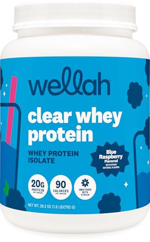 Wellah Clear Whey Protein Isolate Powder (Blue Raspberry) 30 Servings - 20G Of Protein 90 Calories Sweetened With Stevia