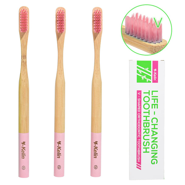 Y-Kelin Bamboo V-Shaped Orthodontic Toothbrush 3Pcs Pink