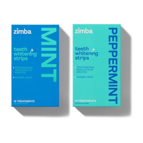 Zimba Mint & Peppermint Teeth Whitening Strips For Teeth Sensitive White Strips For Teeth Whitening Teeth Whitener Stain Remover 28 White Strips Included Per Pack 2 Pack (14 Day Treatment)