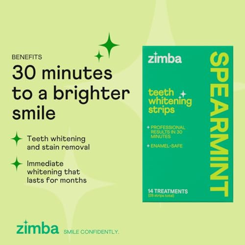 Zimba Teeth Whitening Strips For Teeth Sensitive White Strips For Teeth Whitening Teeth Whitener Stain Remover 28 White Strips Included Per Pack 2 Pack (14 Day Treatment) Mint And Spearmint