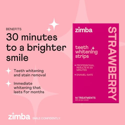 Zimba Teeth Whitening Strips For Teeth Sensitive White Strips For Teeth Whitening Teeth Whitener Stain Remover 28 White Strips Included Per Pack 2 Pack (14 Day Treatment) Strawberry And Watermelon