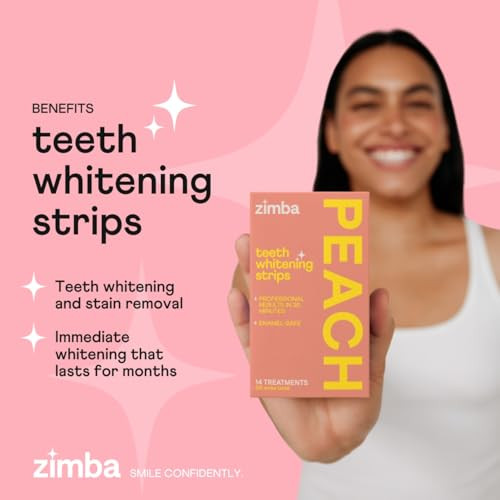 Zimba Teeth Whitening Strips For Teeth Sensitive White Strips For Teeth Whitening Teeth Whitener Stain Remover 28 White Strips Included Per Pack 2 Pack (14 Day Treatment) Coconut And Peach