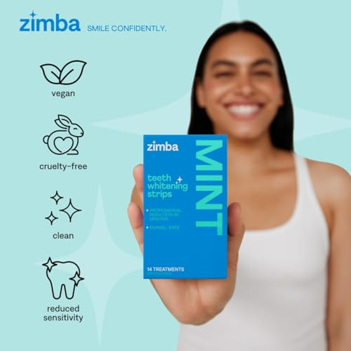 Zimba Teeth Whitening Strips 3-Pack Bundle (Mint Spearmint Peppermint) Vegan Whitening Strip Enamel Safe Teeth Whitening Hydrogen Peroxide Teeth Whitener For Coffee Wine Tobacco & Other Stains