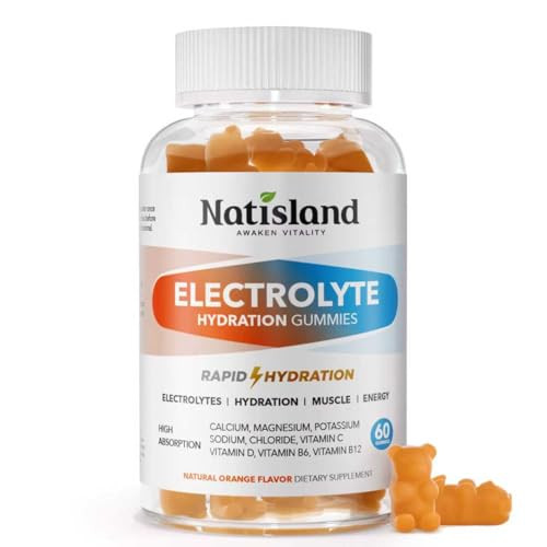 Natisland Electrolyte Gummies For Hydration Hydration Gummies For Kids & Seniors Adults With Potassium Magnesium Calcium Sodium Chloride For Runners And Endurance Sports Orange Flavor Vegan 60 Chews