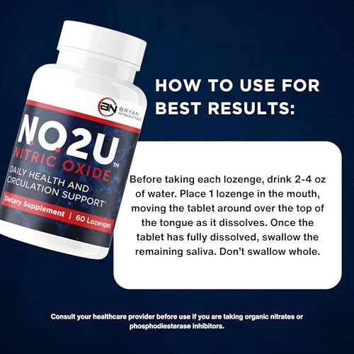 No2U Bryan Nitriceuticals - Natural Nitric Oxide Supplements For Men & Women - Promotes Blood Circulation Oxygen & Nutrient Delivery Daily Wellness Support - No Gluten Or Dairy 60 Vegan Lozenges