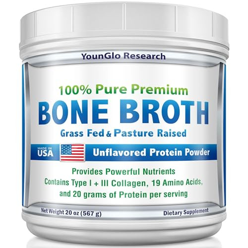 Younglo Research Bone Broth Beef Protein Powder - 1.25 Lb / 20 Oz Unflavored - Made In Usa - High Collagen & Gelatin From Grass Fed Bovine - Nutritious Marrow Benefits - Soups Paleo & Keto Diets