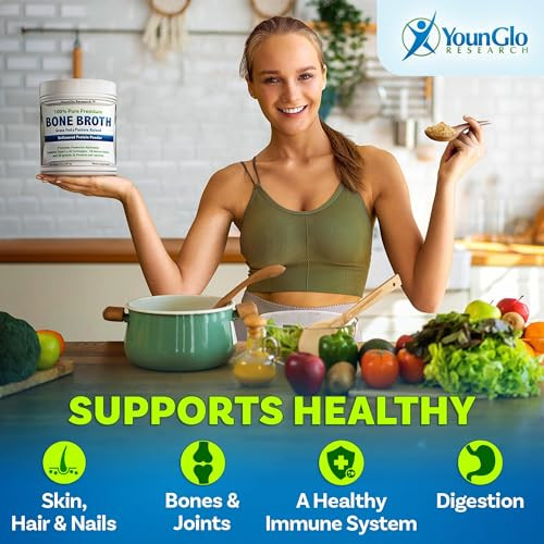 Younglo Research Bone Broth Beef Protein Powder - 1.25 Lb / 20 Oz Unflavored - Made In Usa - High Collagen & Gelatin From Grass Fed Bovine - Nutritious Marrow Benefits - Soups Paleo & Keto Diets