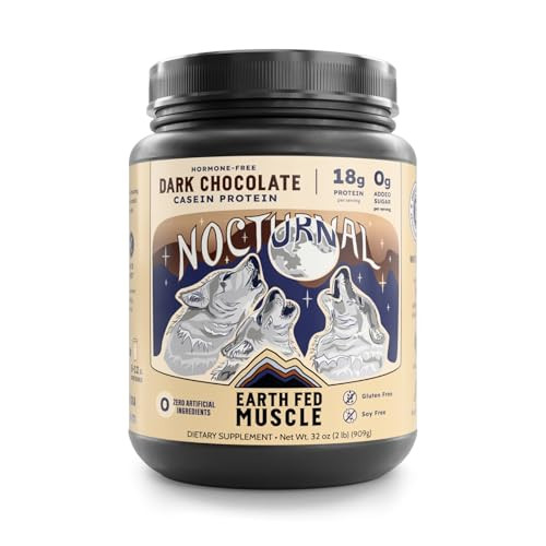 Earth Fed Muscle Nocturnal Casein Protein Powder Dark Chocolate Protein Powder With Whey Blend 18G Protein Sugar Free Gluten Free Nighttime Recovery Protein Poweder 2Lb 23 Servings
