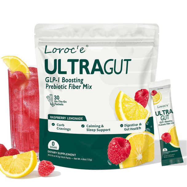 Loroc'E Ultragut Glp-1 Booster Fiber Mix Drink Cortisol Reducer & Sleep Aid For Weight Loss & Gut Health - With Prebiotics Magnesium Glycinate L-Theanine Ashwagandha Vitamin D No Sugar 30 Servings