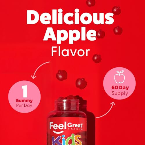 The Feel Great Vitamin Company Feel Great Apple Cider Vinegar Gummies For Kids | Rich In Digestive Enzymes & Natural Antioxidants For Gut Health | Vegan Gummy Supports Healthy Nutrient Absorption 60 Day Supply