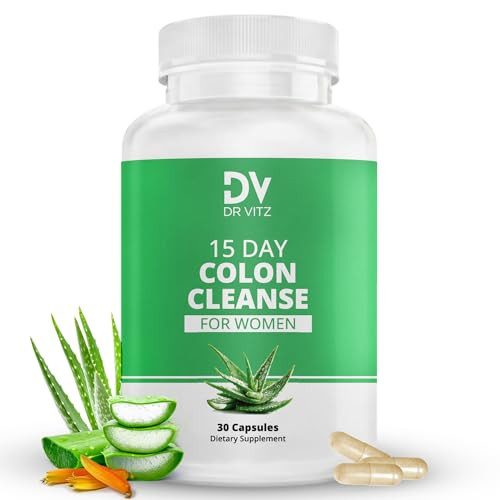 Dr Vitz 15 Day Colon Cleanse For Women Natural Detox Pills With Herbs Fiber & Probiotics Bloating & Constipation Relief Weight Loss & Gut Health Reset 30 Capsules